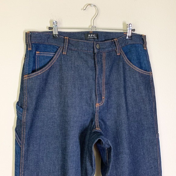 APC Job Trousers Jeans Contrast Men's 30 Dark Blue Denim Cargo Carpenter - Picture 3 of 7